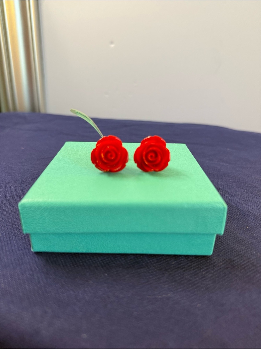 Lola Rose Flower Cufflinks Red Enamel Silver Tone Novelty Wedding Gift NWT